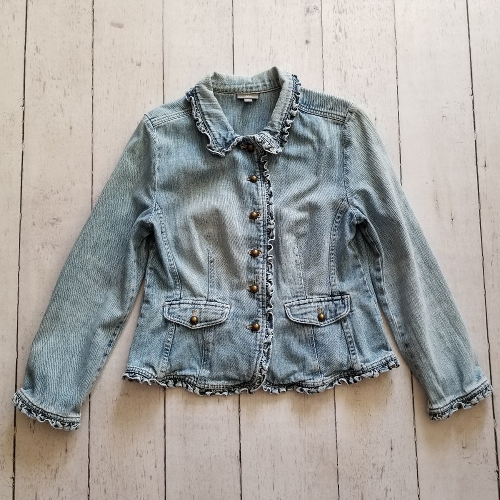 J. Jill Ruffle Trim Denim Jacket